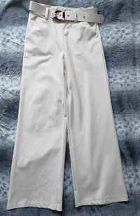 222 damskie spodnie szerokie nogawki wysoki stan kremowe rozm XS/S