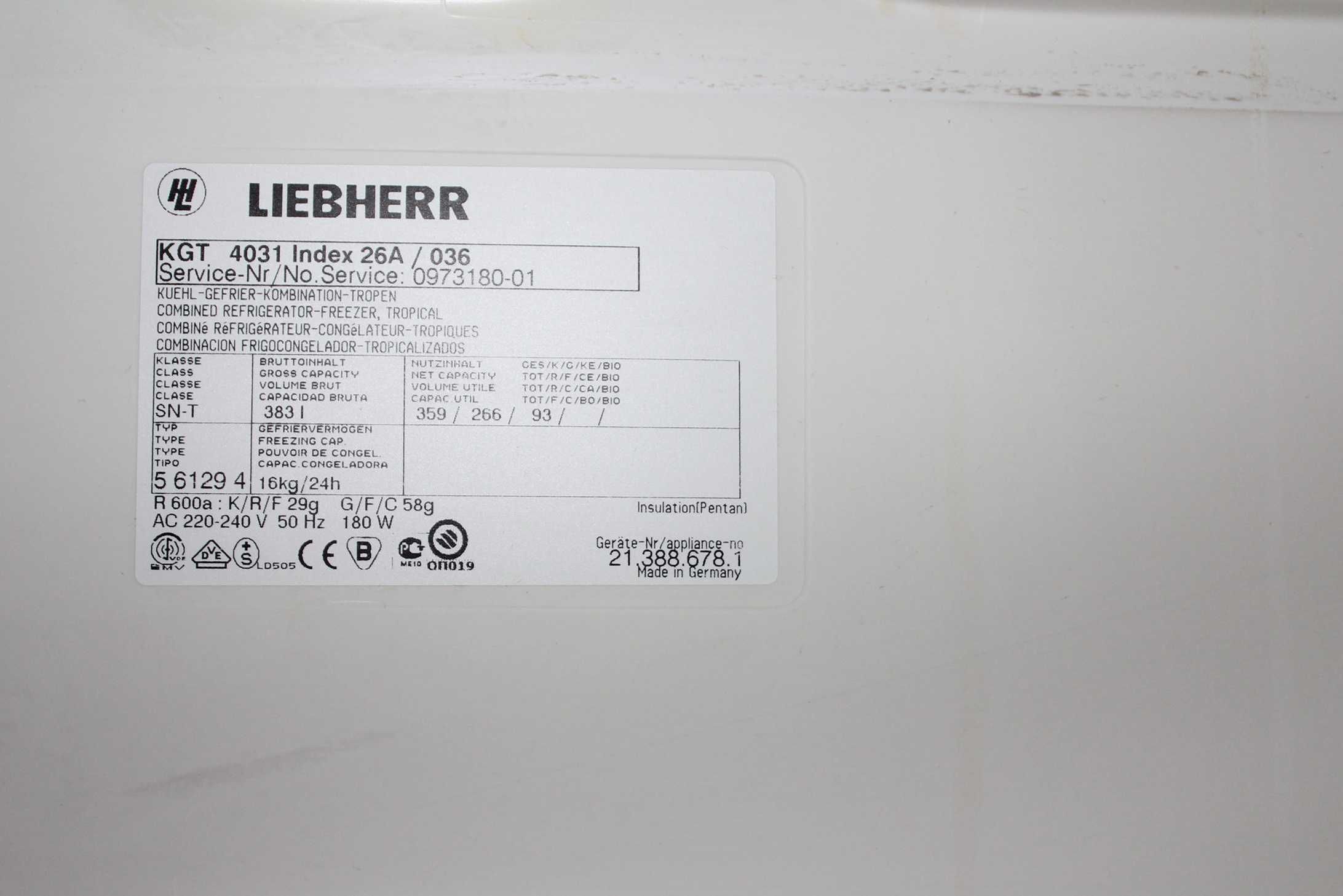 Холодильник LIEBHERR KGT 4031