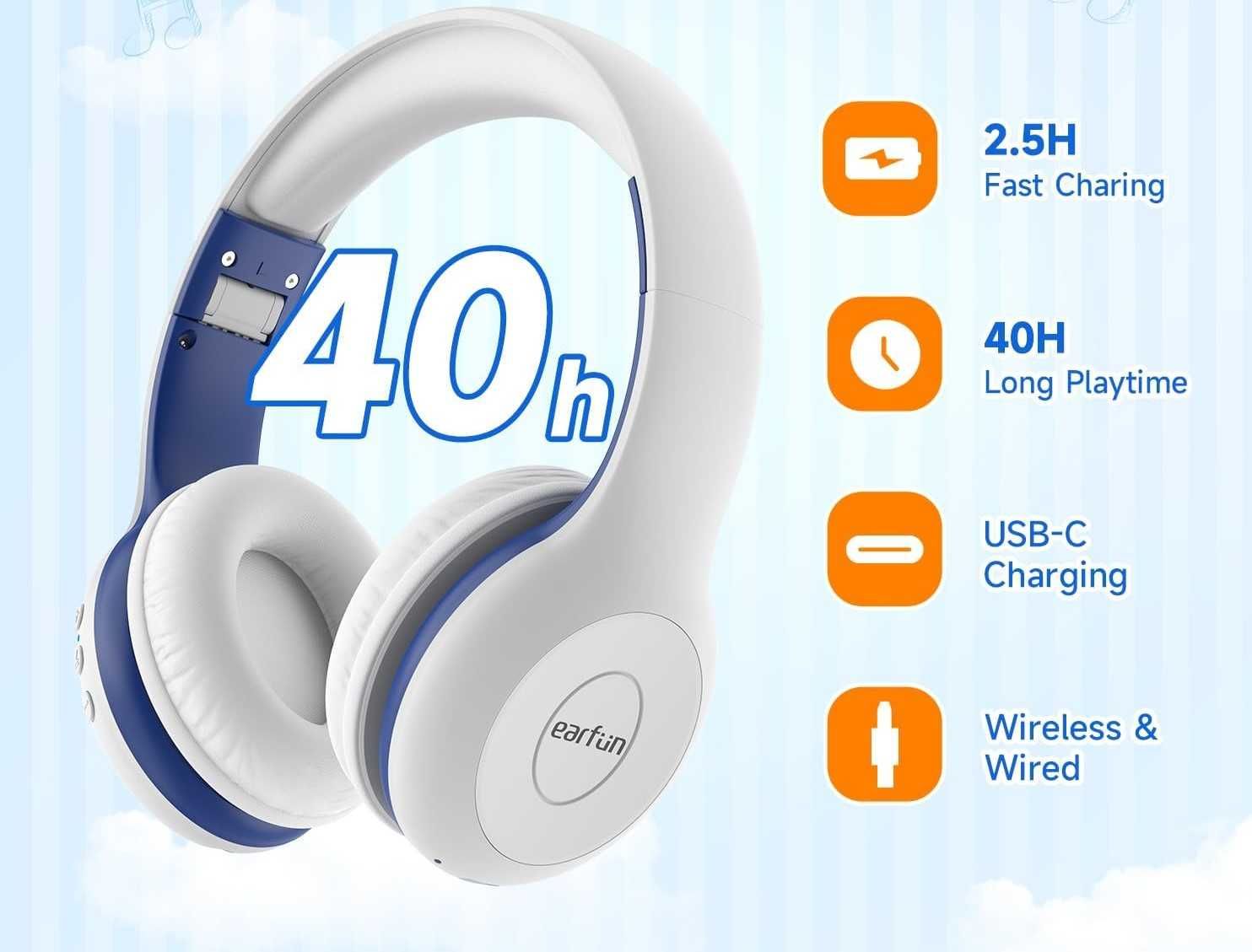 Słuchawki bezprzewodowe nauszne dla dzieci bluetooth mikrofon 40h