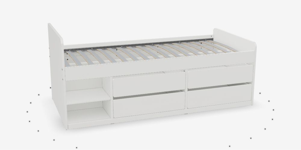 SLÄKT Estrutura cama com arrumação + estrado ripas, branco, 90x200 cm