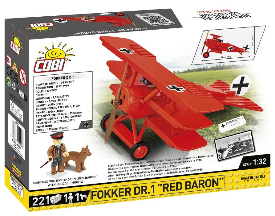 Klocki Cobi 2996 Samolot Fokker Dr.1 Czerwony Baron Hc Gw 221 El.