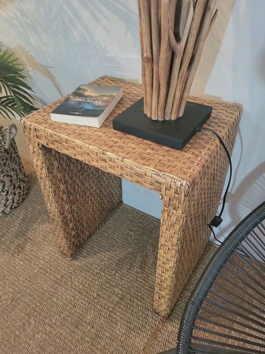 2 mesas, apoio, cabeceira, consola, rattan, verga, rustico