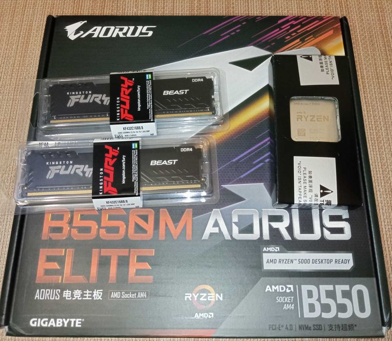 Gigabyte B550M Aorus, AMD Ryzen 7 5700x, Kingston Fury Beast комплект
