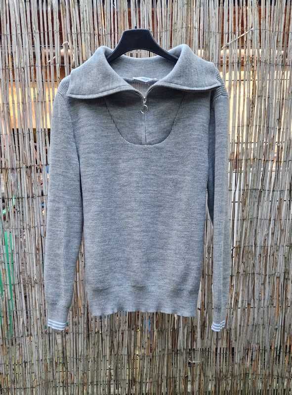 MANGO casual sweter sweterek szary golf kołnierz basic modny 36/S 38/M