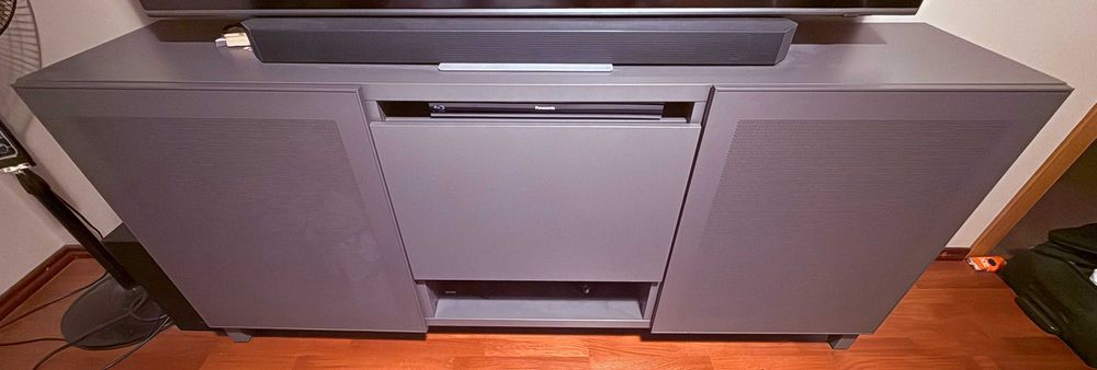 Szafka komoda RTV 180x42x74 grafitowa z szufladą i metalowymi frontami