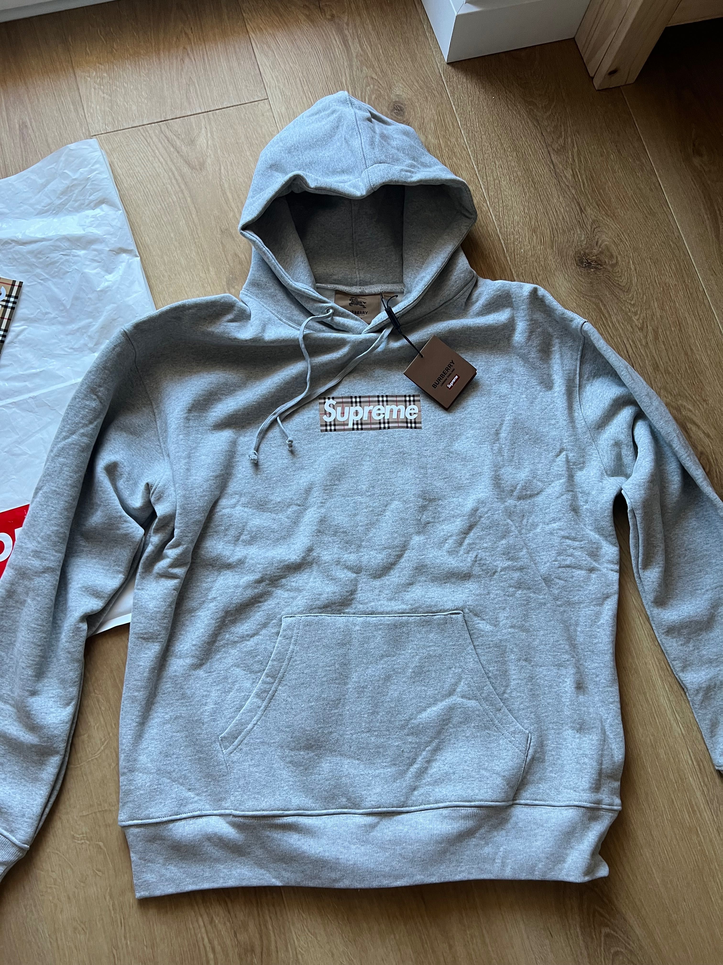 Supreme x Burberry box logo hooded sweatshirt Heather Grey L bluza