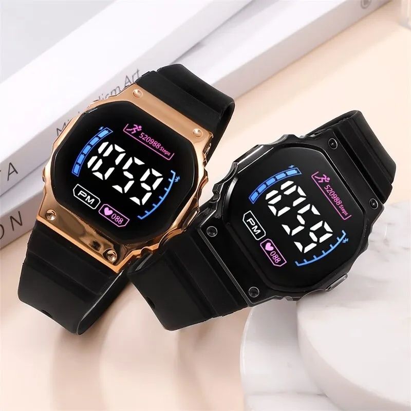 Relógio Digital Desportivo Preto e Dourado (1 Uni)