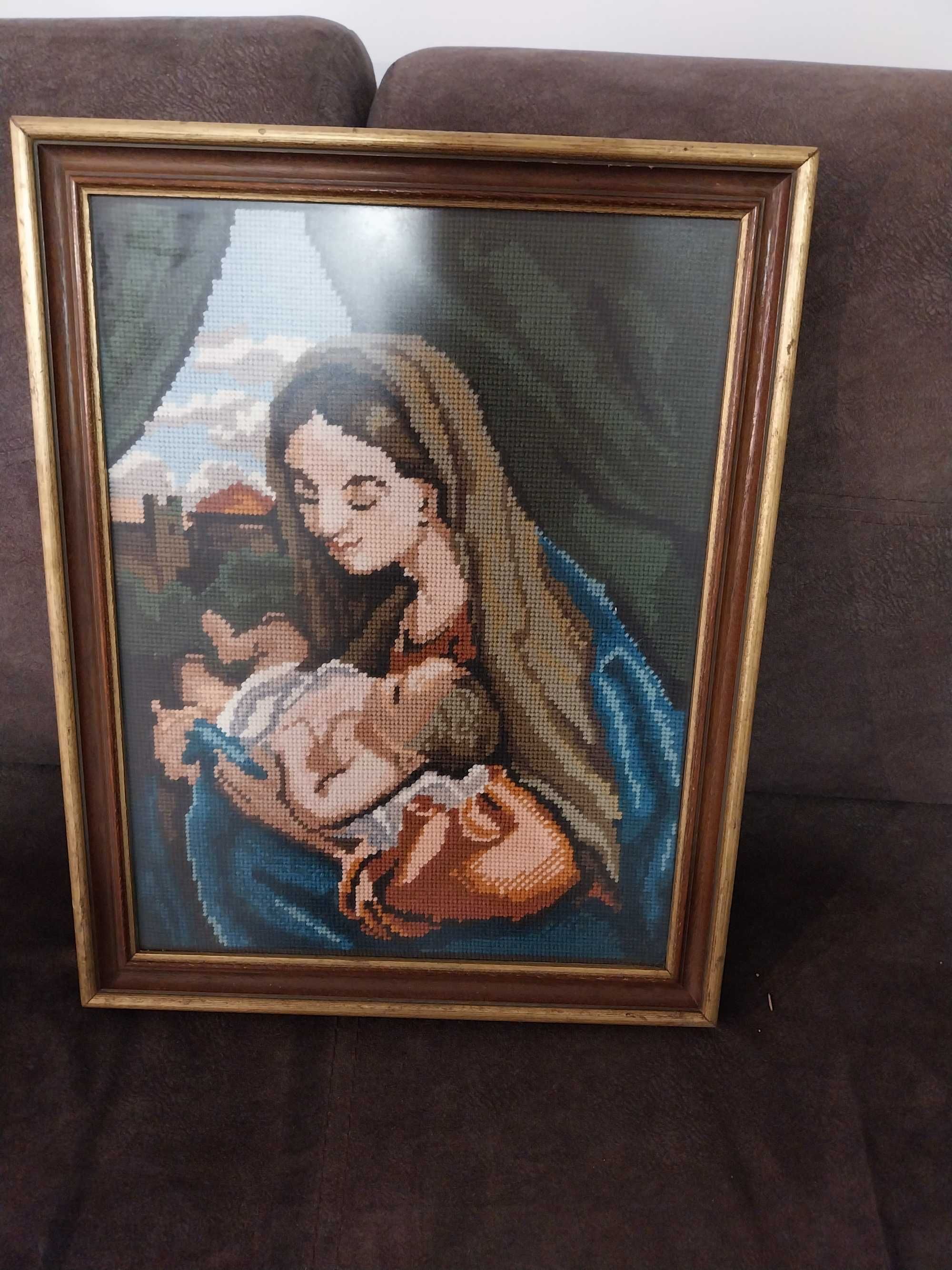 obraz wyszywany Matka Boza zDzieciatkiem
