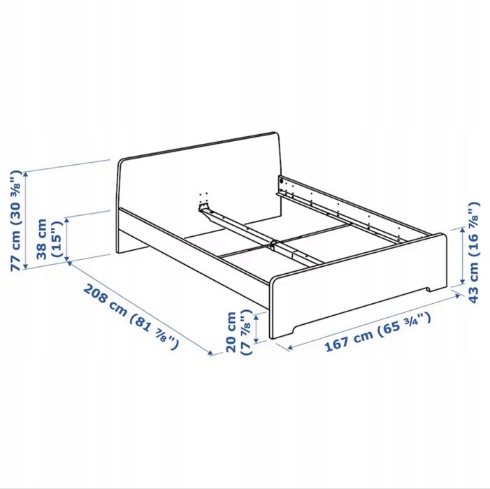 Łóżko podwójne IKEA ASKVOLL 160 cm szer. białe z dnem i materacem.