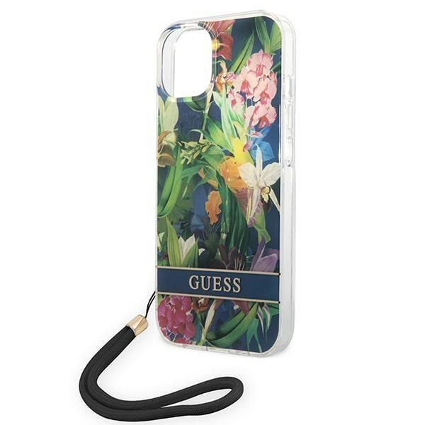 Etui Guess Flower Strap do iPhone 14 Plus 6,7", Niebieskie