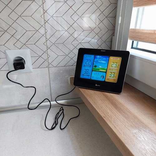 Bezprzewodowa Stacja Pogody LCD Czujnik Barometr Wilgotność Zegar Temp