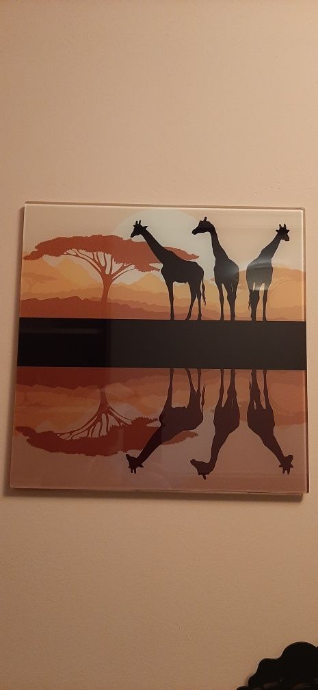 2 obrazki safari afryka żyrafa słoń szklane