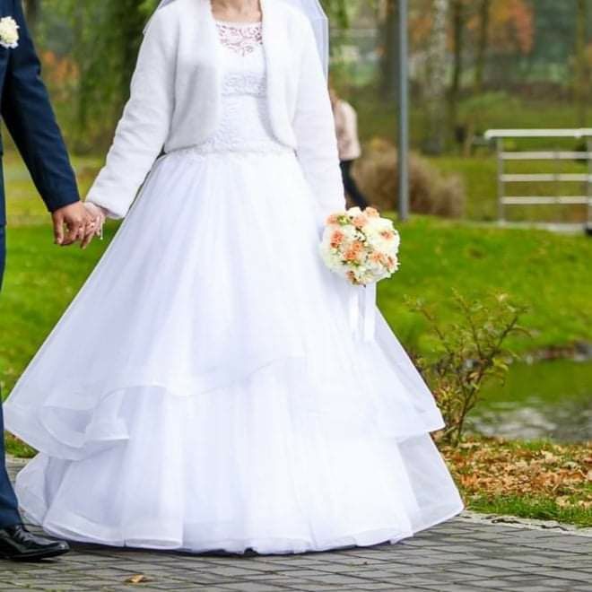 Suknia ślubna roz. 38 falbany taśma