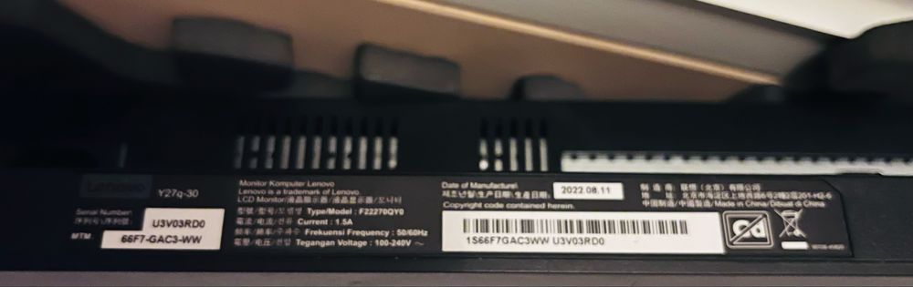 Monitor Lenovo 27" Legion Y27Q-30 165 Hz 1ms AMD FreeSync