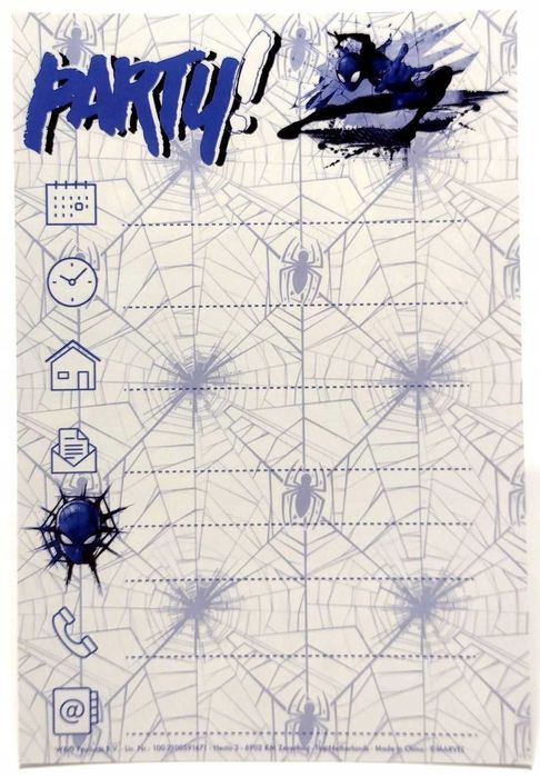 Zaproszenia urodzinowe z kopertami Spider-Man, 1 opakowanie=5szt.