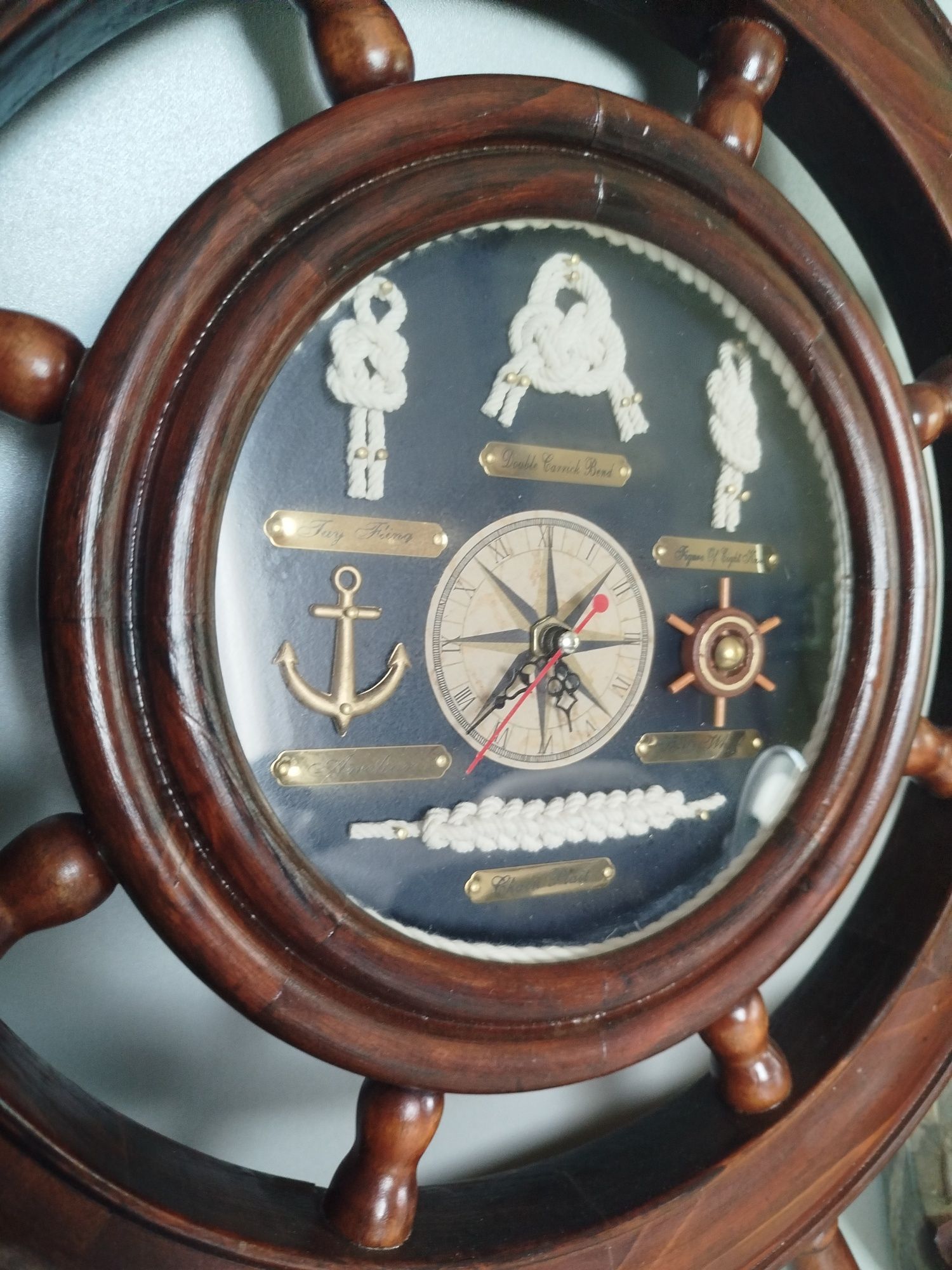 Koło sterowe drewno Marynistyka Vintage Zegar
