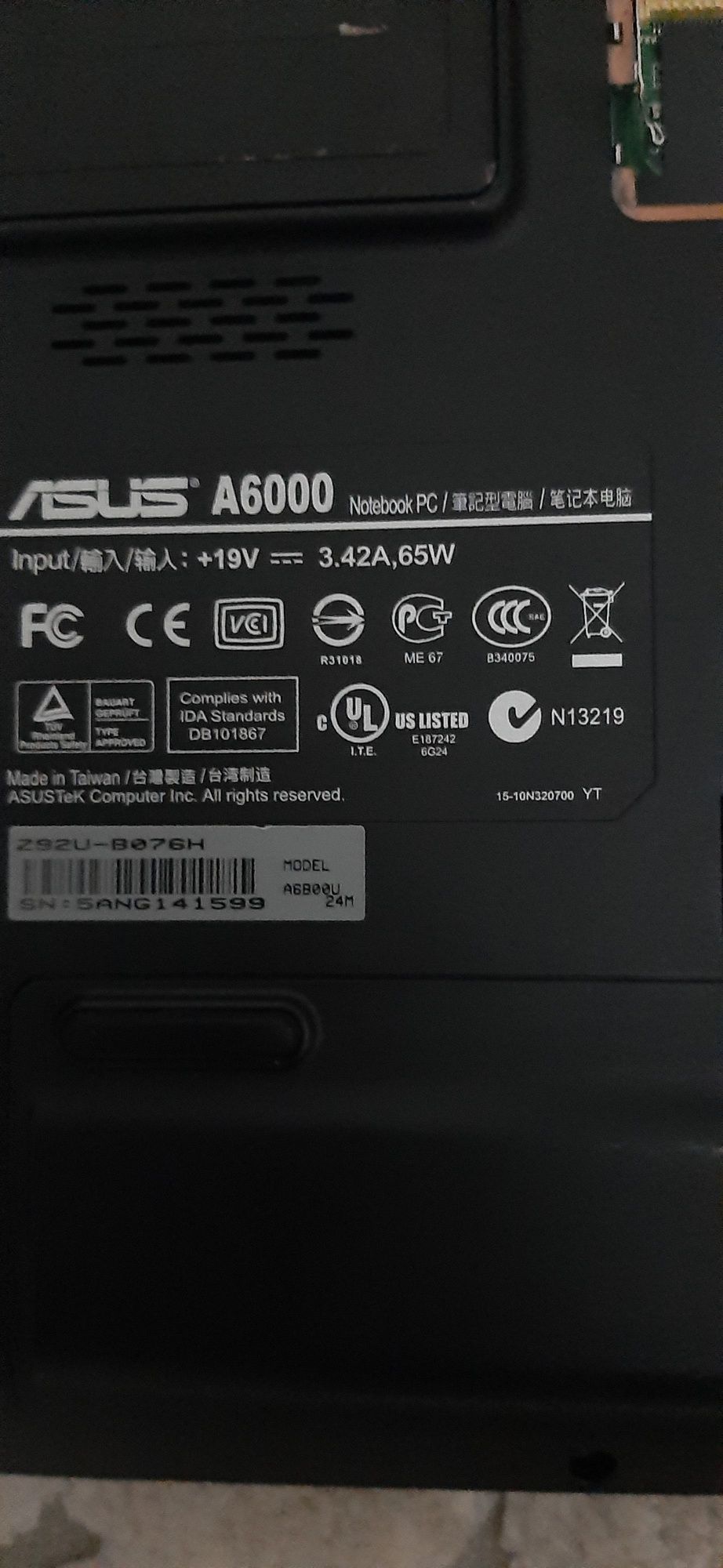 Portatil asus a6000