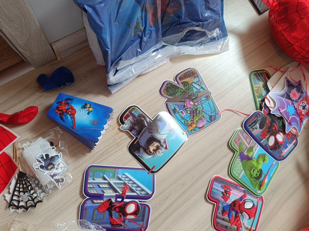 Spiderman balony dekoracje urodziny 5 dekoracje na tort napis mega
