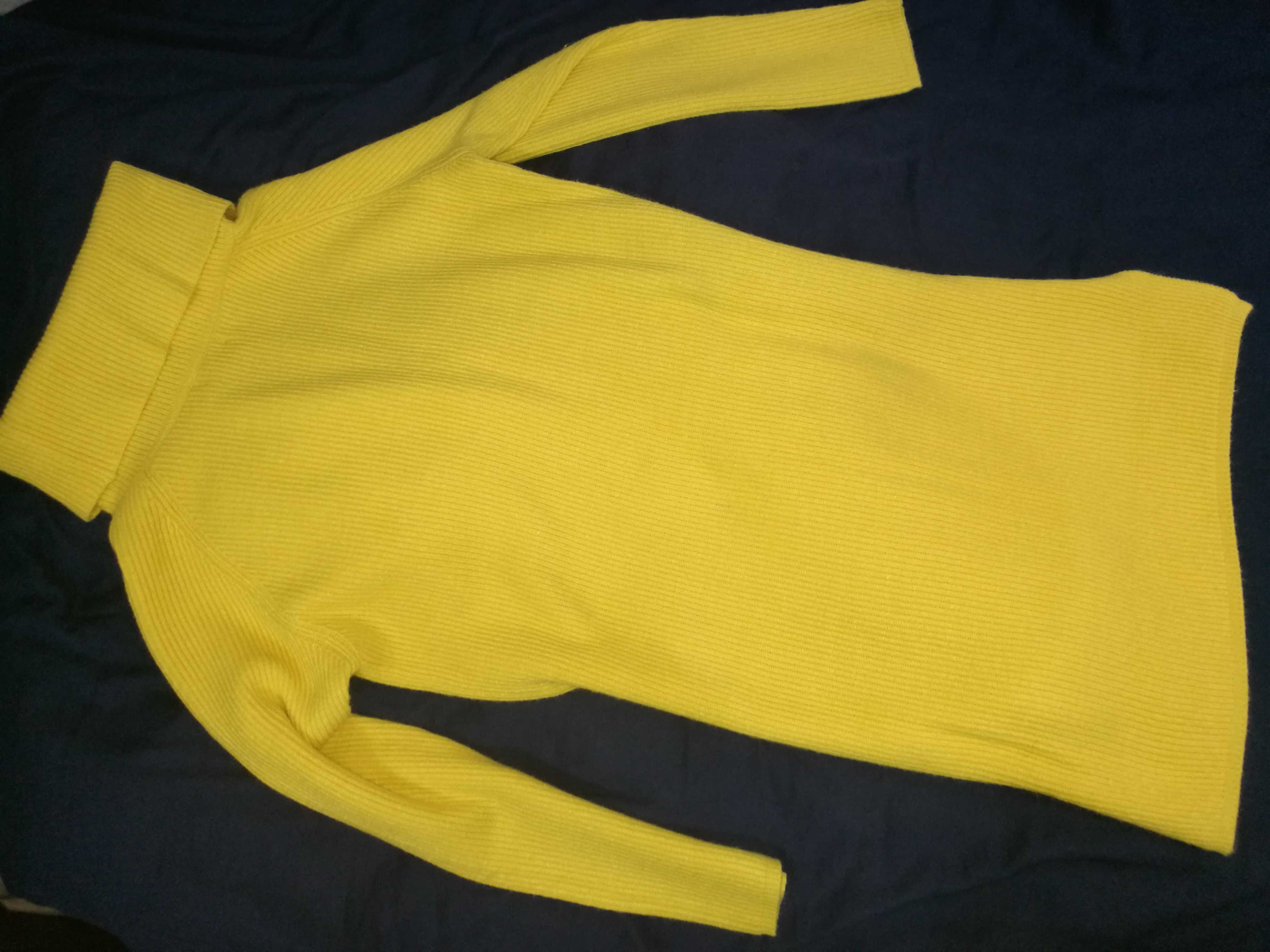 Sweter golf żółty XS prążkowany