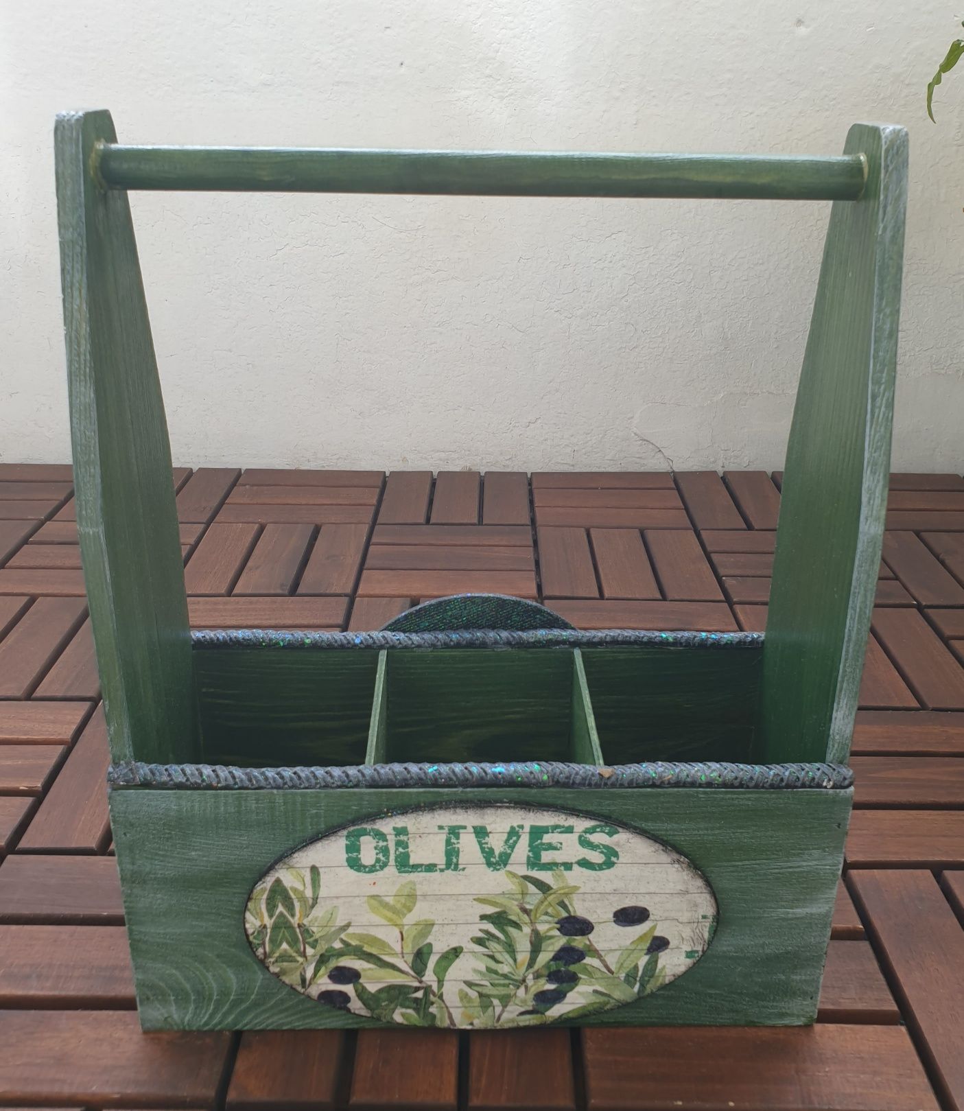 Ozdobny pojemnik kosz na oliwę wino butelki drewno rękodzieło handmade