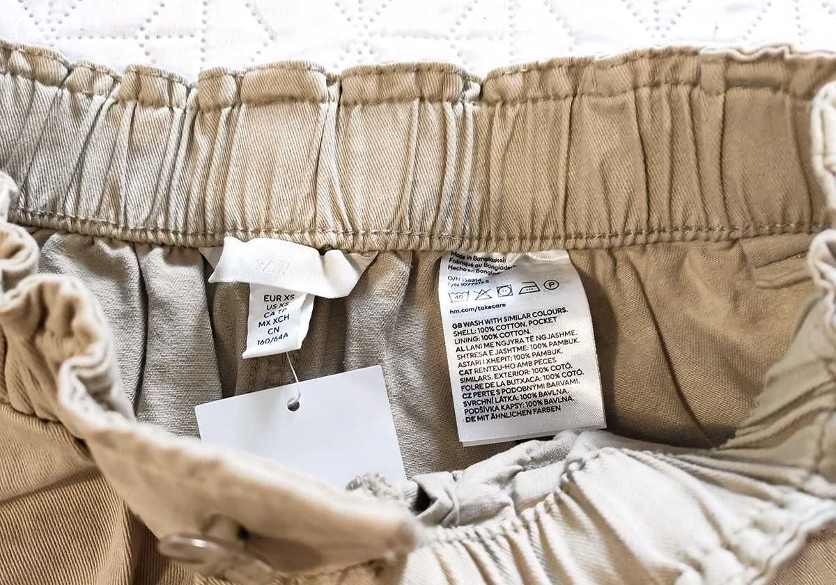 beżowe szorty na gumce 100% bawełna H&M 34 / XS wysoki stan