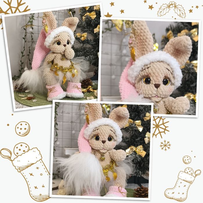 Króliczek świąteczny, maskotka szydełkowa