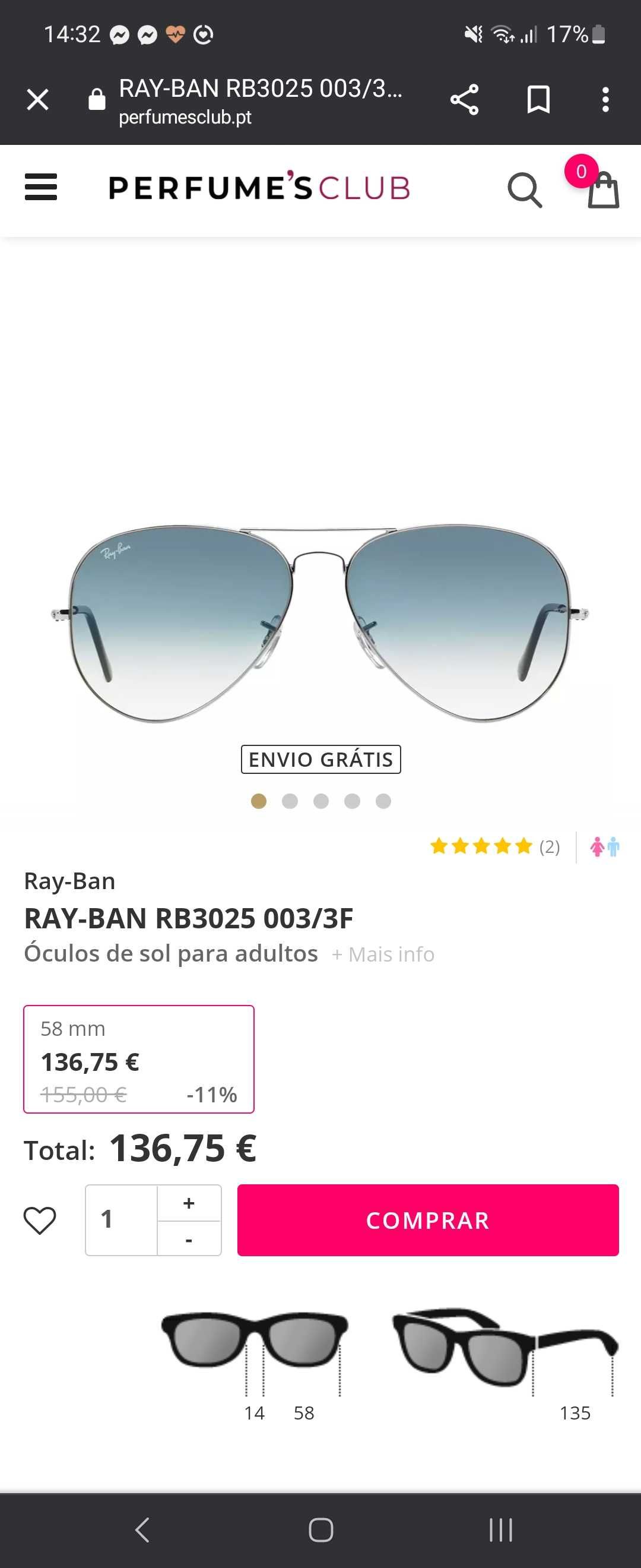 Óculos Ray-Ban originais
