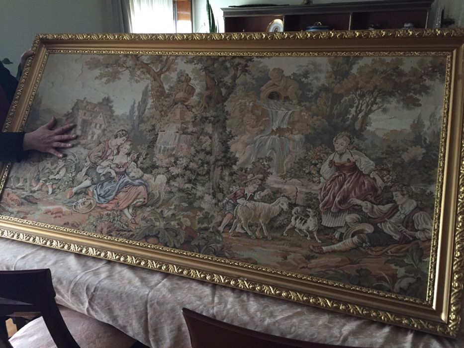 Quadro Tapeçaria Gobelin grandes dimensoes  - Moldura Dourada
