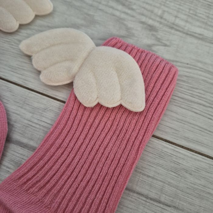 Nowe różowe podkolanówki dla dziewczynki, z skrzydłami, r 21-23