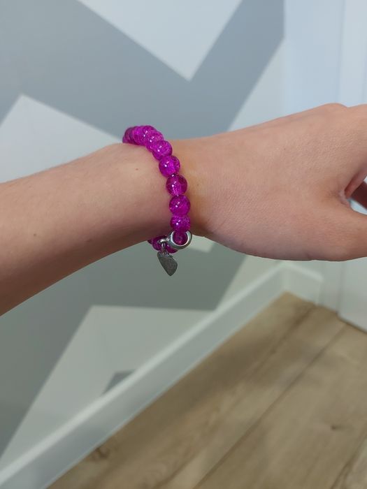 Bransoletka fioletowa z zawieszką sercem