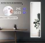 Lustro wiszące z podświetleniem LED, 142 x 42 cm, termometr, zegar