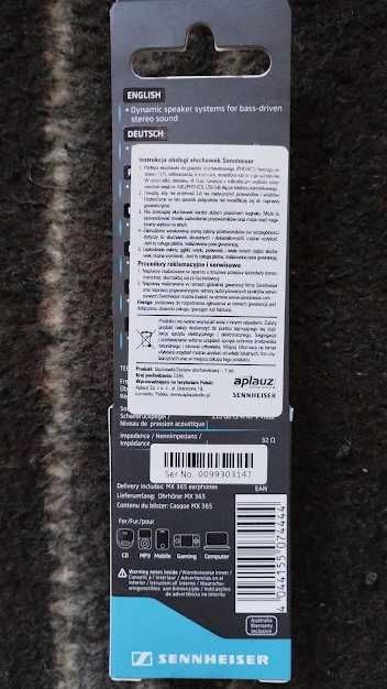 Oryginalne słuchawki Sennheiser MX 365 NOWE