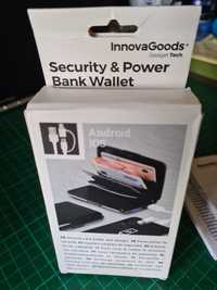 Carteira/porta-cartões de segurança, com power bank USB