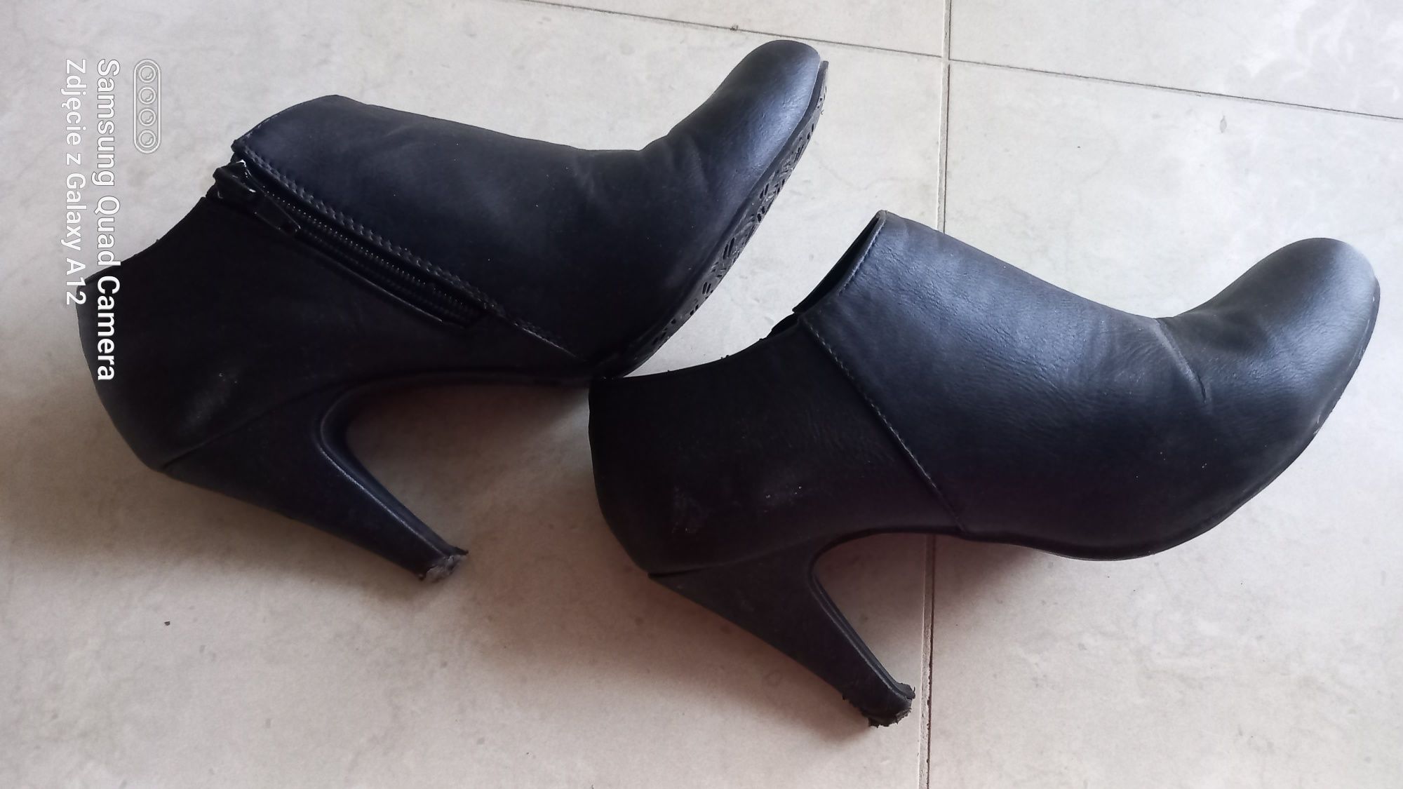 Czarne botki szpilki wiosna jesień 40 26 cm
