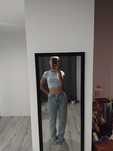 Spodnie jeansy prosta nogawka denim rozcięcia jasny jeans