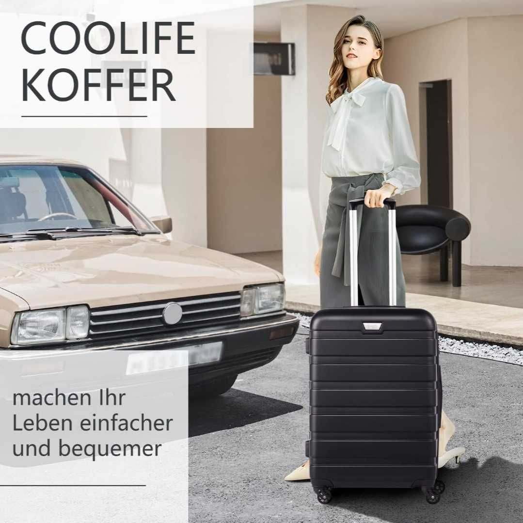COOLIFE Twarda średnia walizka ABS, 67x46x26 60L zamek TSA CZARNA