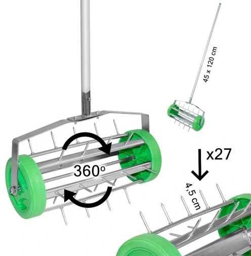 Aerator, wertykulator OBROTOWY WALCOWY trway murawy SOLID GARDEN 42 cm
