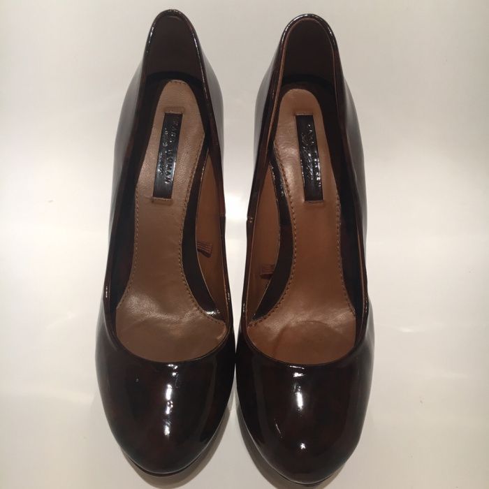 Szpilki Zara Woman, rozm. 38, brązowe, lakierowane, jak nowe, wysokie