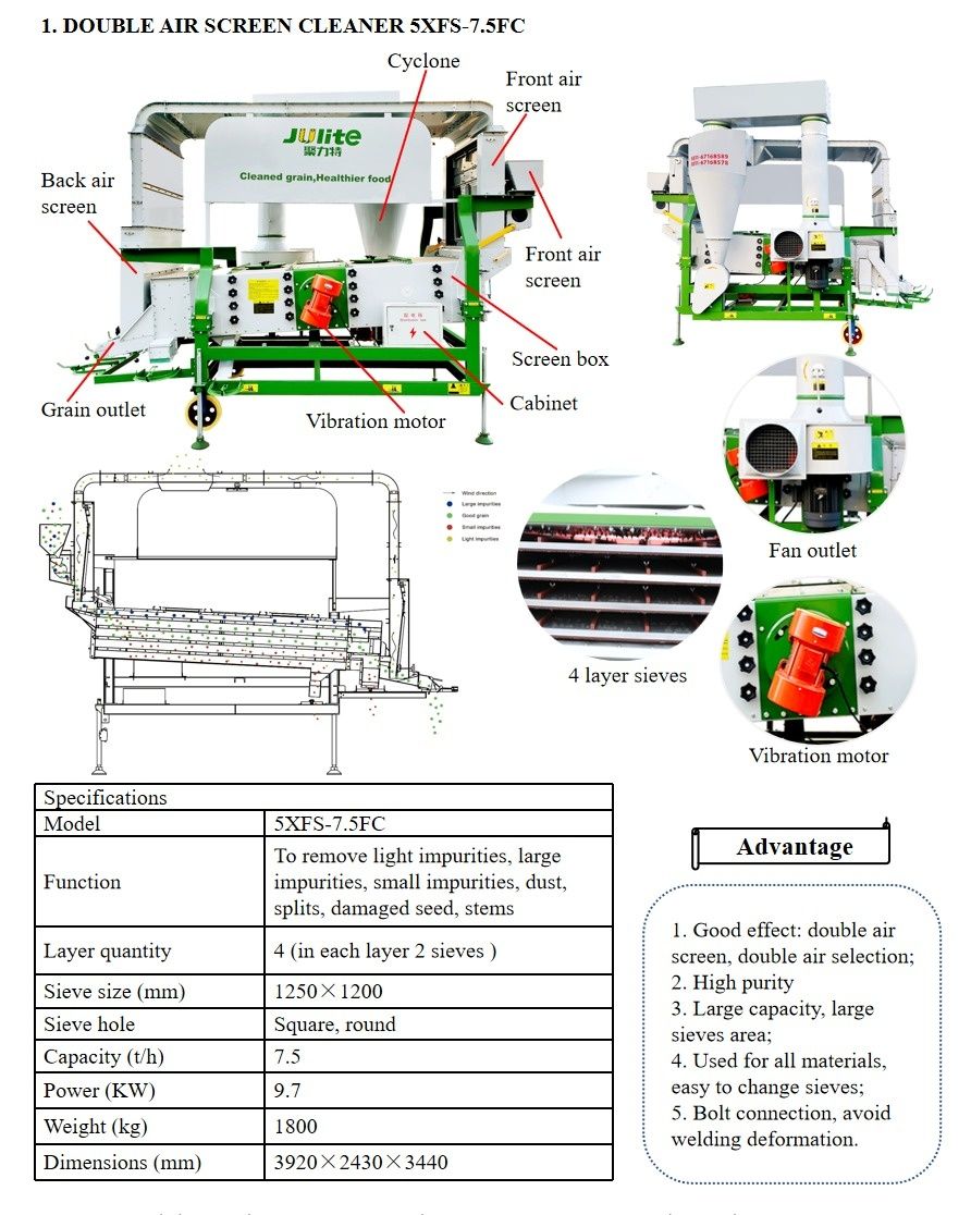 Julite 5XFS-7.5FC Czyszczalnia, wialnia sitowa do zboża, kalibrator, n