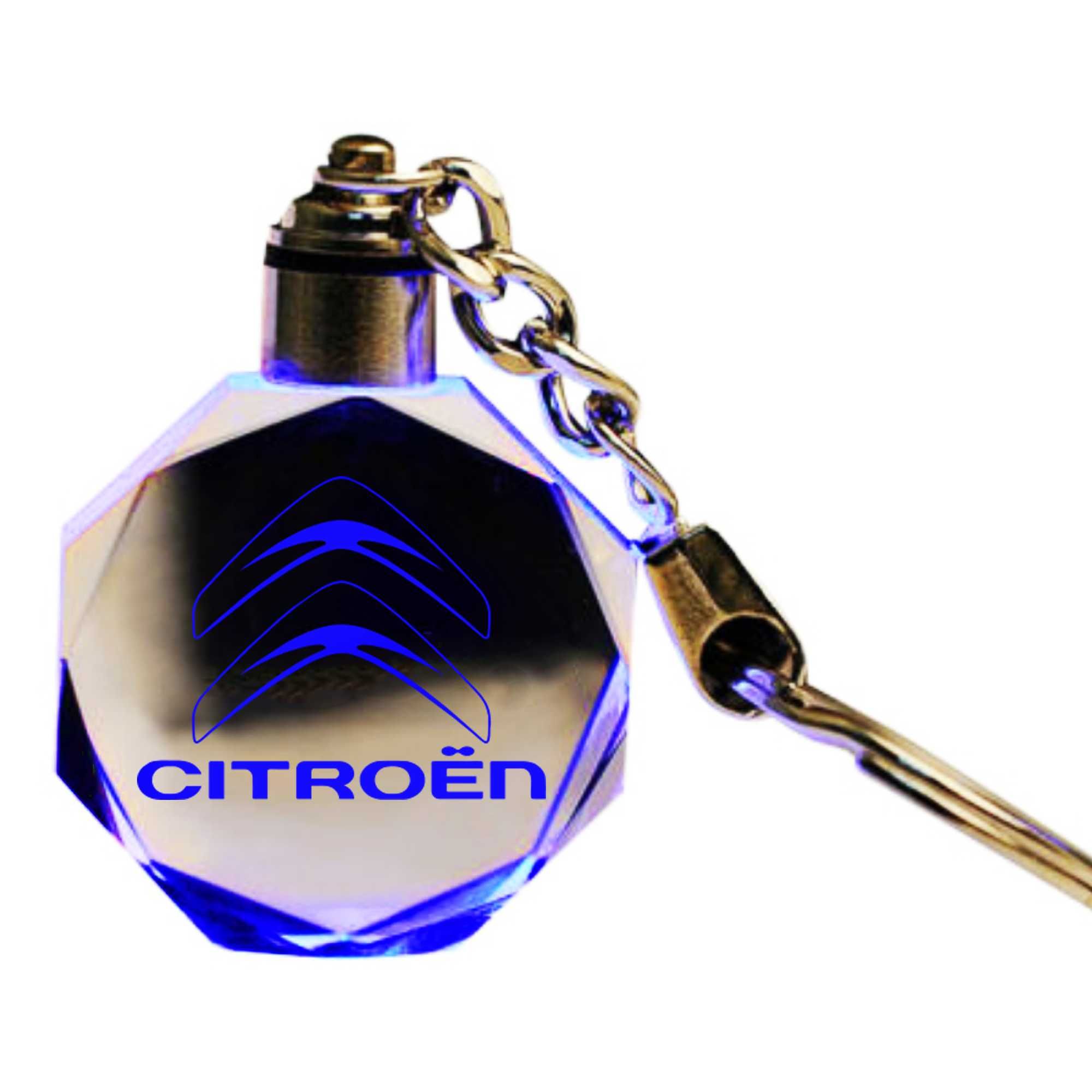 Brelok Świecący LED Kryształ 3D do kluczy samochodowych z logo CITROEN