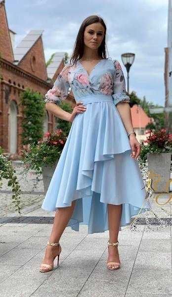 Błękitna sukienka Forti w Kwiaty