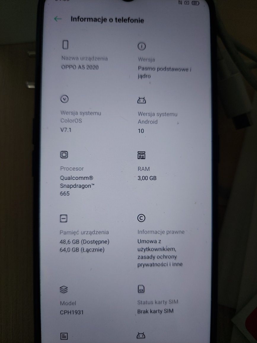 Smartfon OPPO A5 model 2020 64 GB/ 3 GB gratisy dodatki używany sprawn