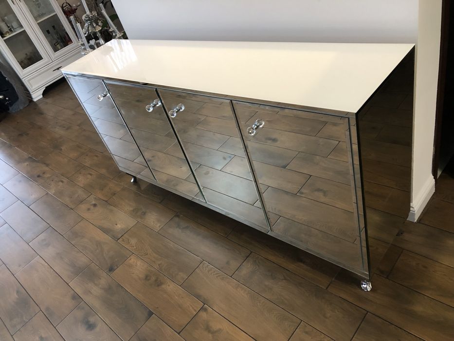 Komoda lustrzana glamour, noga ludwik chrom, galka krysztalowa OKAZJA!