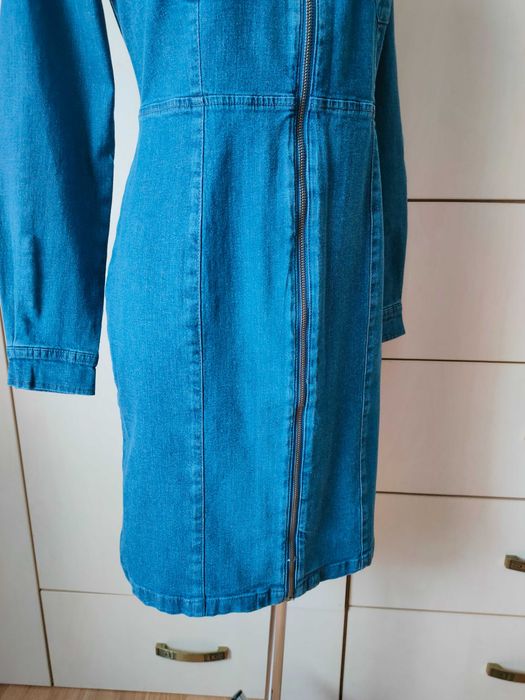 John Baner NOWA niebieska sukienka jeansowa 40 L ołówkowa długi rękaw