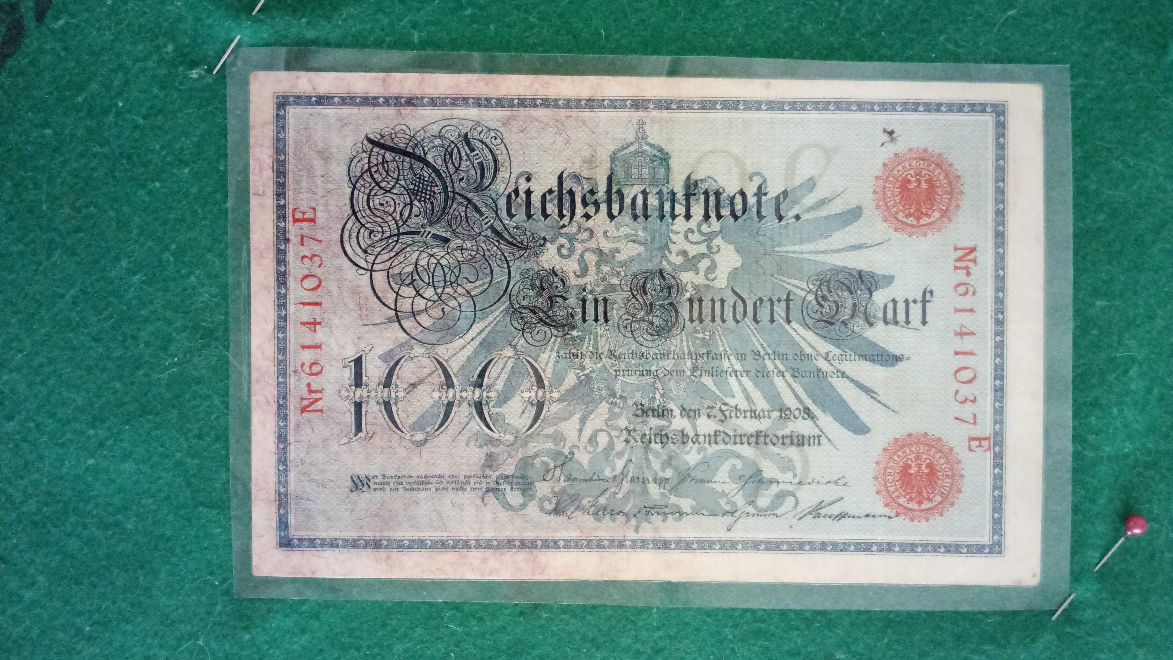 100 Mark, марок 1908г, Германия, красная печать, UNC