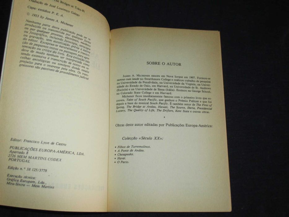 Livro As Pontes de Toko-Ri James A. Michener