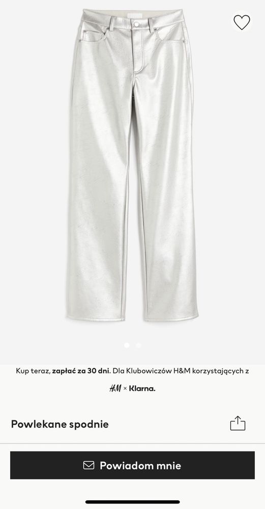 Srebrne powlekane spodnie H&M