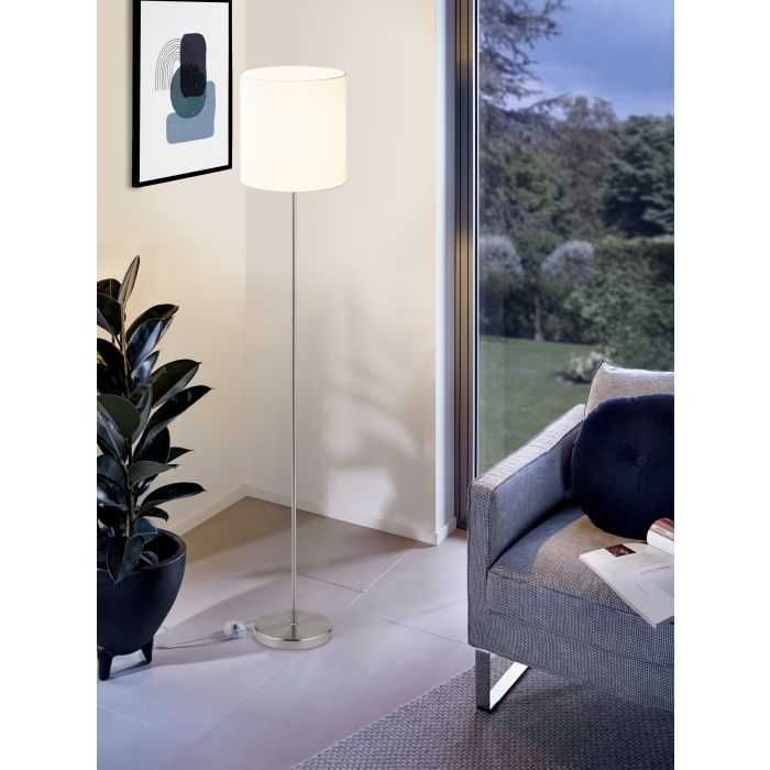 Lampa podłogowa z białym abażurem Eglo PASTERI, odcienie szarości