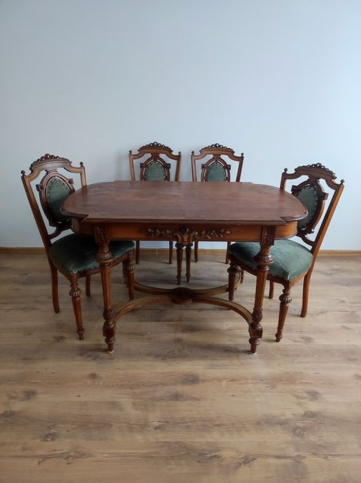 Eklektyczny stół i 4 krzesła antyk