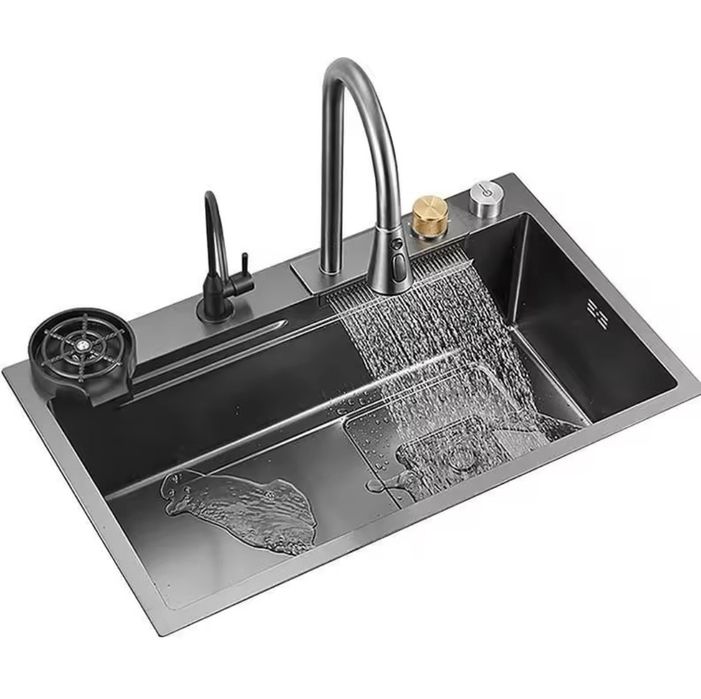 Zlewozmywak zlew kuchenny z wodospadem stal nierdzewna czarny